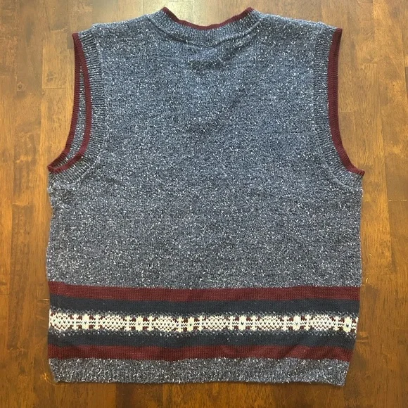 Arizona Jean Company V-Neck Sweater Vest - Blue and Burgundy - Picture 4 of 6